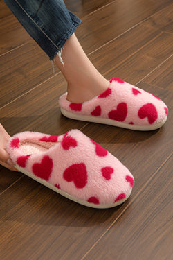 Zapatillas peludas de invierno con forma de corazón de San Valentín rojo ardiente