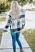 Bloque de color a cuadros de color caqui chaqueta de manga larga abotonada con bolsillo
