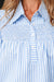 Sky Blue Stripe Shirred Detail Half Placket Collared Long Sleeve Fall Shirt