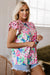 Pink Floral Mixed Print Ruffle Cap Sleeve Blouse
