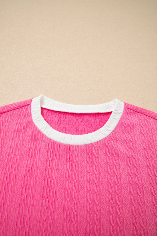Ensemble 2 pièces de short à cordon de serrage avec bordure en bloc de couleur texturé rose vif
