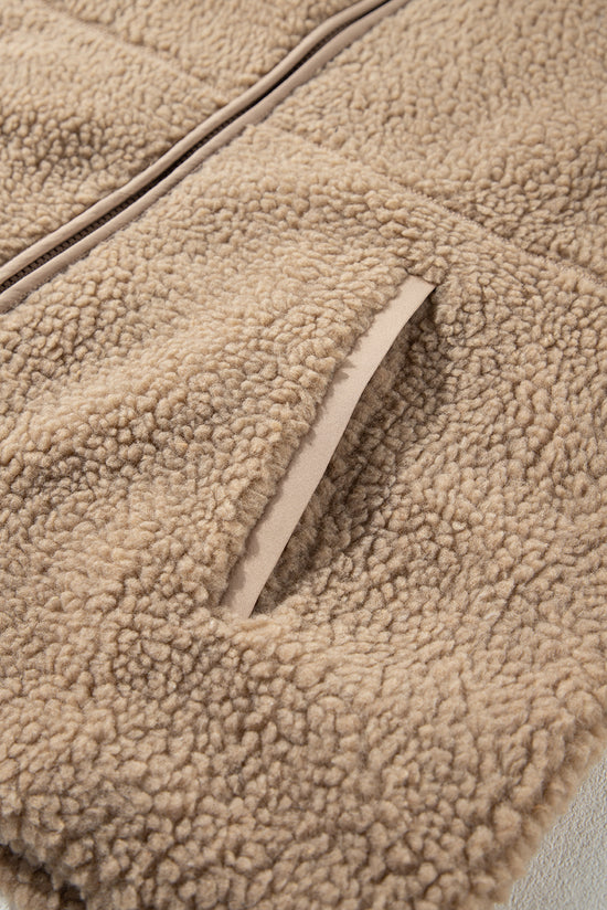Pale Khaki Fleece zip up up cordon de casse-cordon