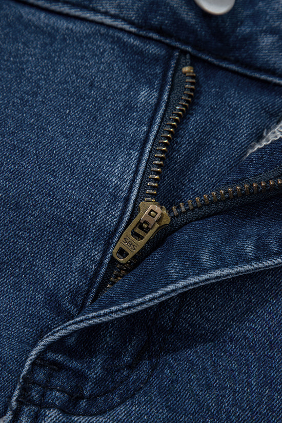 Sail Blue Shorts de jean de la taille haute de l'ourlet feston