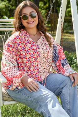 Blusa a schiera arancioni geometriche floreali floreali