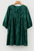 Blackish Green Embroidered Eyelet Pattern 3/4 Puffy Sleeve Swing Mini Dress
