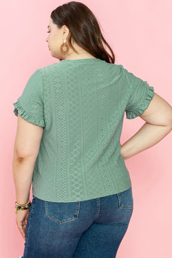Blusa Curvy a manica di petalo verde di alloro