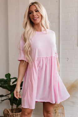 Vestido de babydoll de borde crudo de color sólido azul cielo