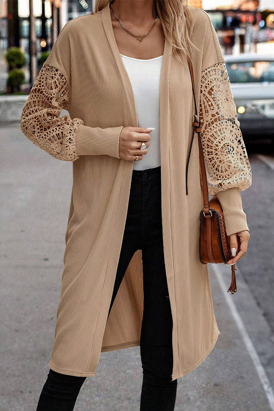 Piccellatura in pizzo patchwork a costine a costine aperta Duster Cardigan