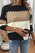 Brown Colorblock Crew Neck Drop Shoulder Sweater