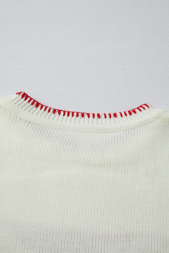 Maglie di contrasto con pattern di prua bianca a pausa maglione grafico sciolto