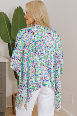 Boho White Boho Floral Impres. Rinestona 3/4 manga abierta Kimono