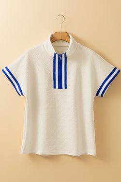 Top a manicotto colorblock con cerniera a strisce a strisce preppy preppy beige