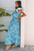 Blue Floral Print Square Neck Ruffled Strap Maxi Dress