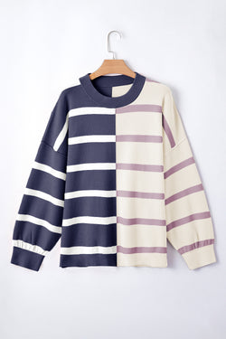 Blue Stripe Colorblock Sweater de grandes dimensões