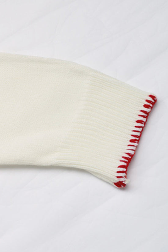 Maglie di contrasto con pattern di prua bianca a pausa maglione grafico sciolto