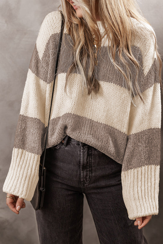 Simplesmente Taupe Colorblock Sweater Loose Pullover