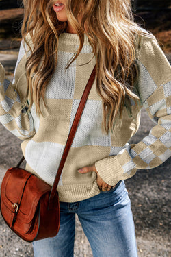Maglione di spalla a scacchi a scacchi di flaxen