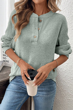 Top de punto henley con hombros caídos y textura de canalé rosa
