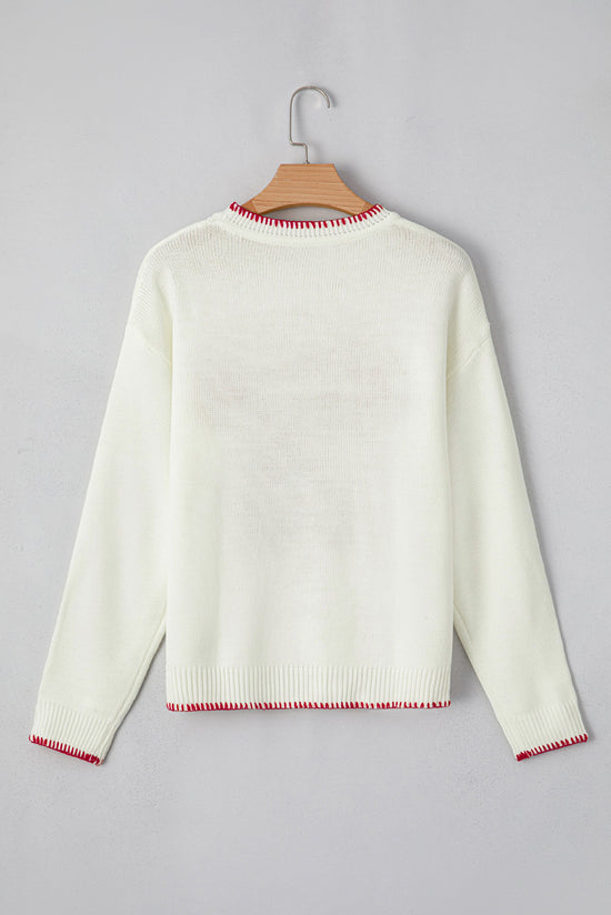 Maglie di contrasto con pattern di prua bianca a pausa maglione grafico sciolto