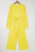 Yellow Cream Drop Shoulder Puff Sleeve Crop Pullover Drawstring Wide Leg Pants Set