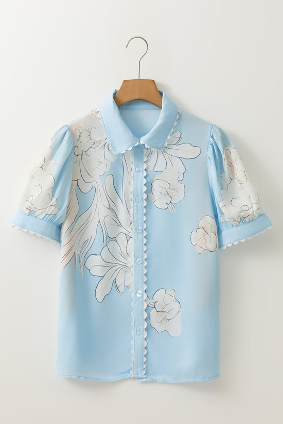 Green Floral Ric Rac Edge Solle Sleeve Botton Up Sump