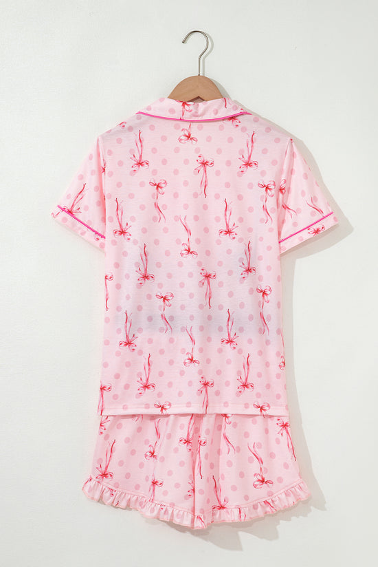 Floral Print Contrast Pipping Short Pajamas Set