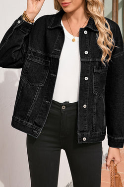 Jaqueta jeans de bolso de tamanho grande preto