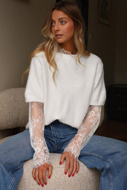 Significa per patchwork a manica in pizzo beige finto maglione fuzzy