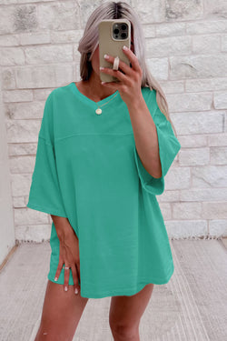 Meadow Mist Green Solid Sole Lo suelto V Neck Media manga y pantalones pantalones cortos