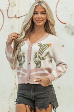 Cardigan con maglione anteriore abbottonato di cactus al deserto di albicocche