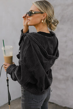 Giacca in jeans con cappuccio tascabile grande per cassa con cappuccio con cappuccio