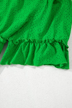 Blusa babydoll a manica corta a trama verde
