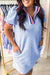 Beau Blue Robe t-shirt texturée à rayures contrastées et col montant zippé à manches bouffantes de grande taille
