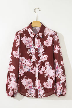 Orange Floral Puff Sleeve Lightweight Shirt