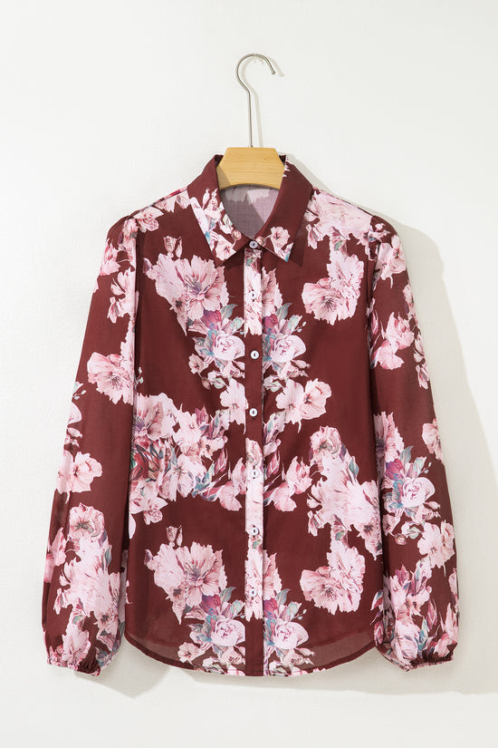 Orange Floral Puff Sleeve Lightweight Shirt