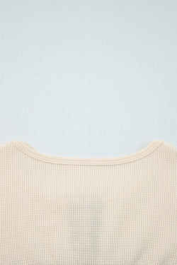 Bege waffle listra manta de retalhos henley knit top