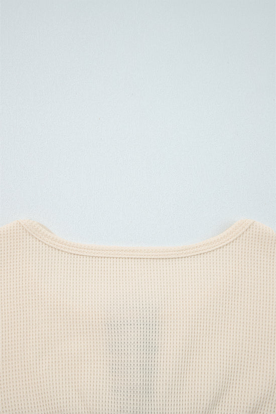 Bege waffle listra manta de retalhos henley knit top