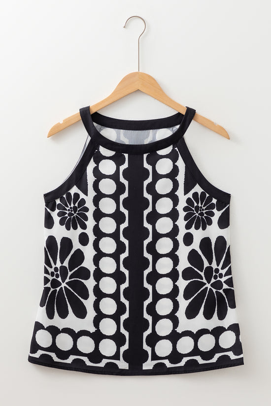 Black abstract Dot Flower Print Tank Toque