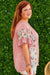 Blusa de manga corta de mosaico floral de talla grande rosa