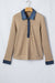 Top a maniche lunghe con polsini e colletto polo con bottoni patchwork in denim lavorato a coste beige