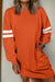 Fiery Red Varsity Contrast Banded Sleeve Shift Sweatshirt Dress
