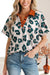 Casual Unique Leopard Print Button Contrast Collared Short Sleeve Blouse