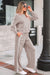 Gray Morn Varsity Striped Detail Crewneck Pullover Elastic Sweatpants 2pcs Outfit