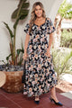 Blue Short Sleeve Smocked Detail High Waist Floral Maxi Dress