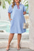 Beau Blue Robe t-shirt texturée à rayures contrastées et col montant zippé à manches bouffantes de grande taille