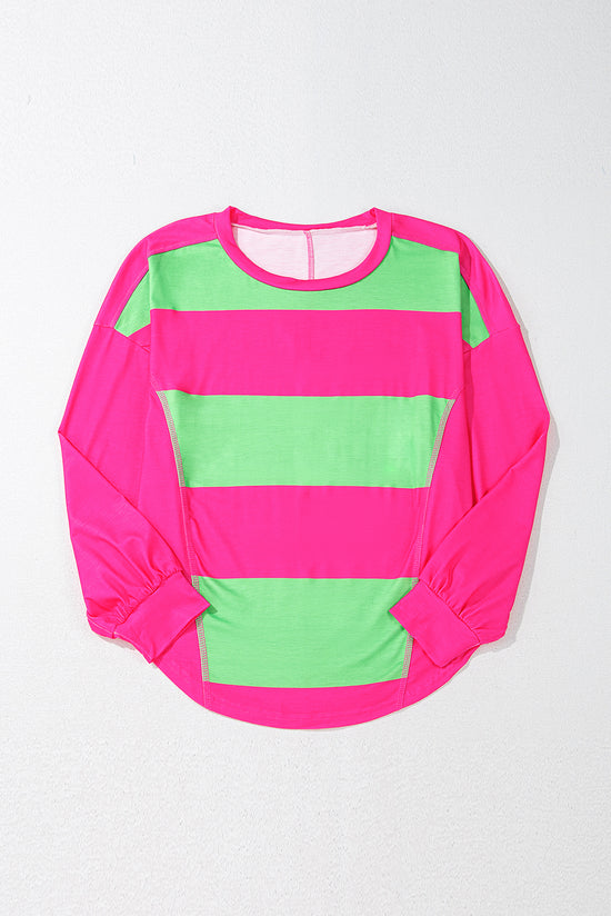 Top a strisce a strisce a strisce color blocco verde chiaro