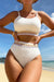 Banding a contrasto testurito bikini in bikini alto costume da bagno 2pcs