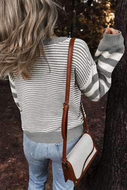 Stripe a strisce marrone geometrica a goccia testurizzata maglione