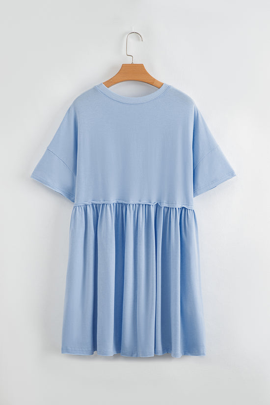 Vestido de babydoll de borde crudo de color sólido azul cielo