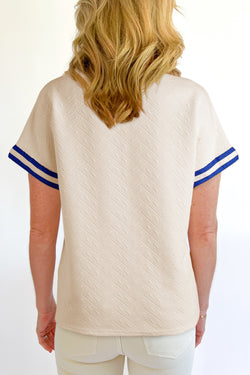 Top a manicotto colorblock con cerniera a strisce a strisce preppy preppy beige